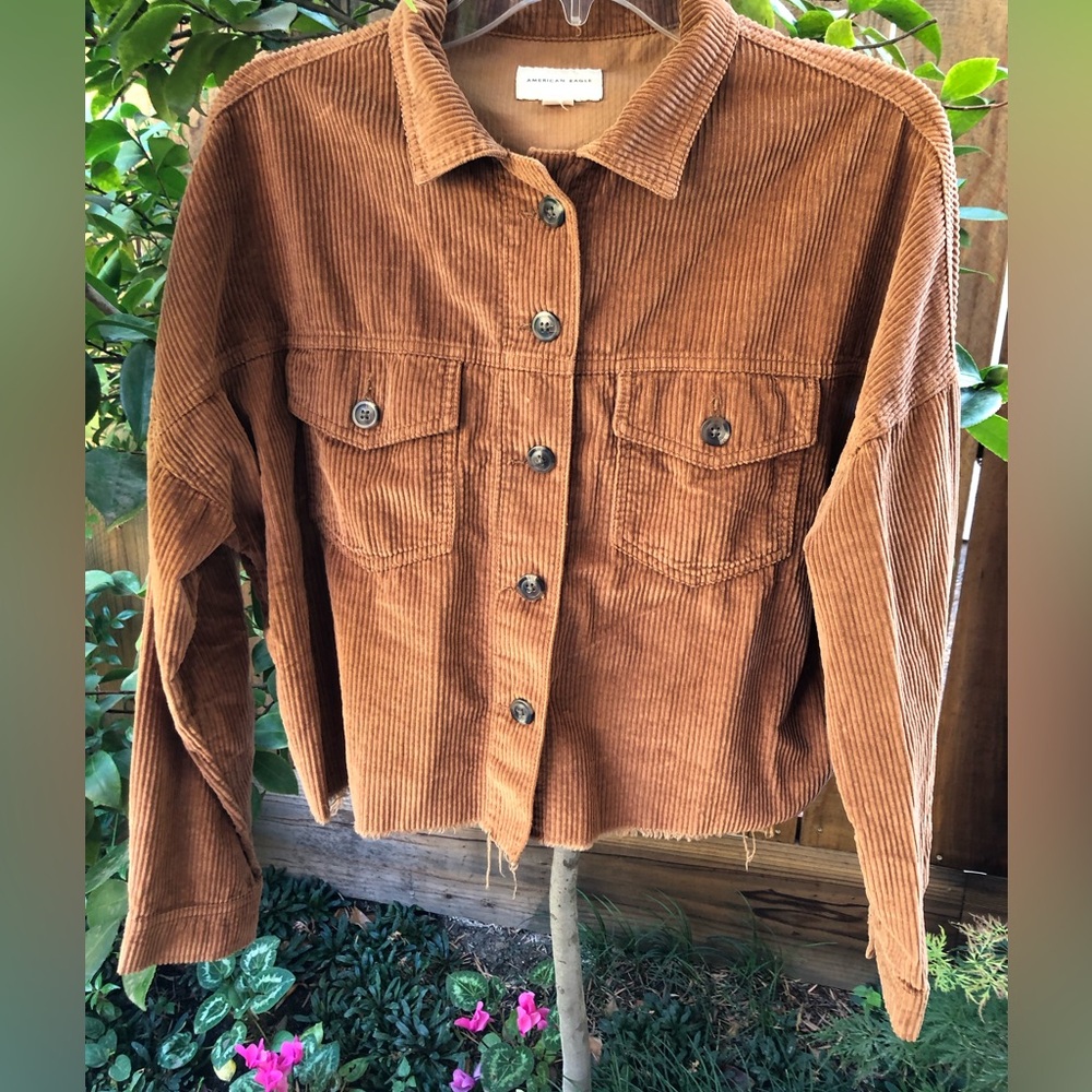 American Eagle Corduroy Cropped Jacket Distressed Hem Sze Small Exc Condition